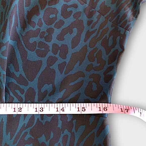 Top Shop Leopard Midi Sz 8 Turquoise Black Button Crepe Dress Academia Whimsicor - Picture 12 of 13